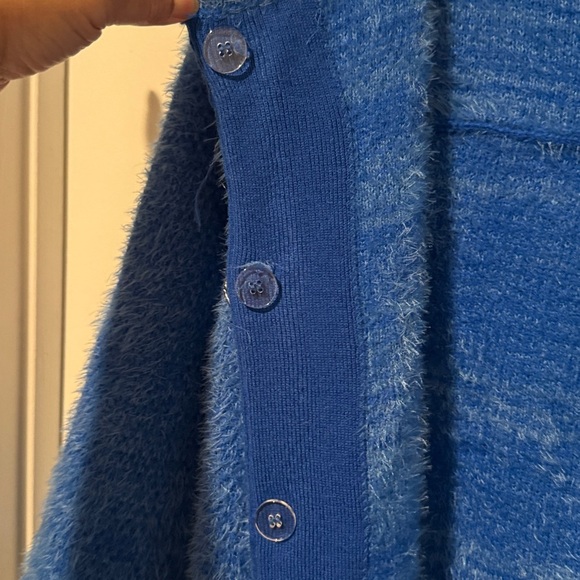 Women’s Lauren Michelle Sweater Knit Open Front Buttons Blue Silver Sz Medium - Picture 5 of 9